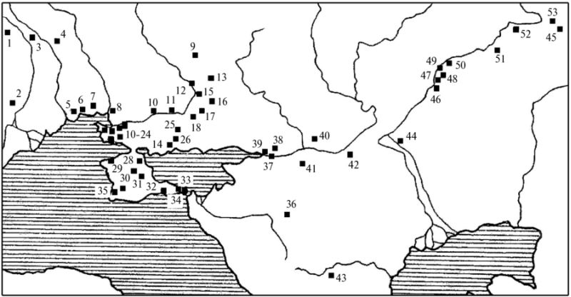 Карта кочевнических находок гуннского времени в восточновропейских степях