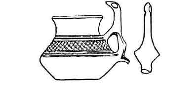 Сарматский глиняный сосуд с зооморфной ручкой (в форме головы птицы) из Керчи (Пантикапея)