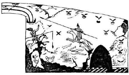 Рис. 5. Настенная роспись в катакомбном захоронении в Керчи (Пантикапее), изображающая сцену сражения.