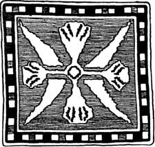 Рис. 44. Узор в форме звезды на шерстяном ковре из кургана № 5, Пазырык. V в. до н. э.