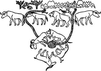 Рис. 53. Рисунок с одной из майкопских ваз. 3-е тысячелетие до н. э.