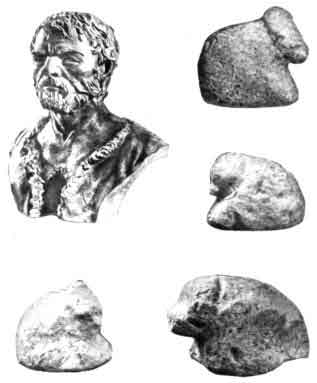 Мергелевые изображения мамонтов из Костенок 11, слой II и реконструкция кроманьонца из погребения на Костенках 2, выполненная М.М. Герасимовым.
